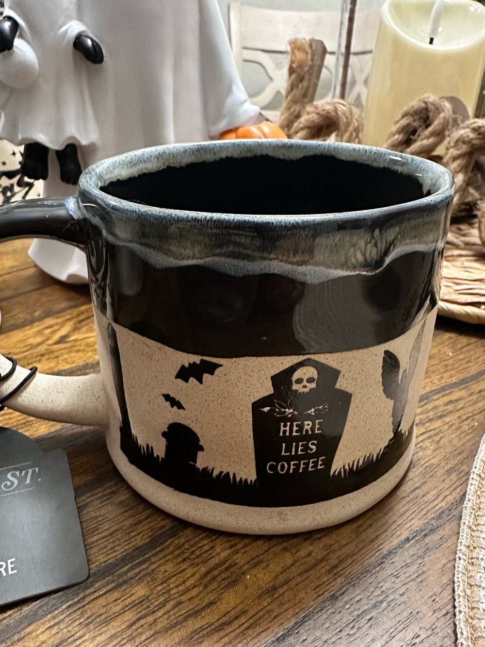 Halloween Tombstone Ceramic Coffee Mug - Black and Cream